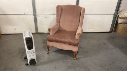 Vintage Style Armchair With Electric Heater. Heater Powers On Not Fully Tested Please Inspect