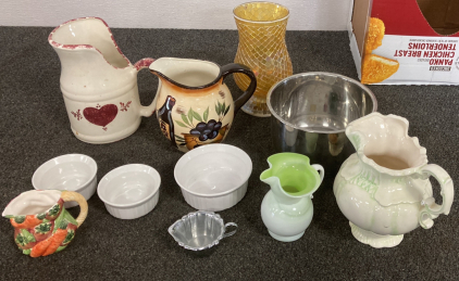 6 Pitchers In Various Sizes Stainless Steel Bowl And Other Please Inspect
