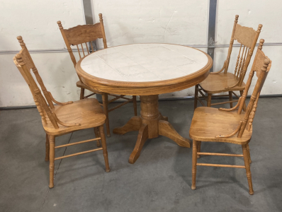 Table Set Complete Real Tile Carved Wood Please Inspect