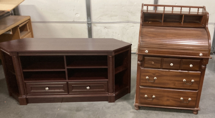 Roll Top Desk with 3 Drawers and TV Cabinet Please Inspect