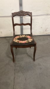 Intricate Carved Wood Chair With Stitch Seat Please Inspect