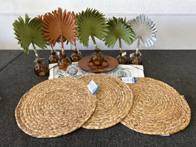 Home Decor: Table Mats, Wall Art, Glass Bottles, and Artificial Leafs