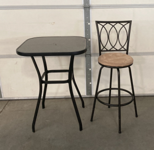 Glass Tall Table With One Tall Chair 3&rsquo; Tall Please Inspect