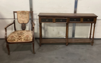 2 Drawer sofatable 34&rdquo; Tall 58&rdquo; Long With Vintage Rolling Chair Please Inspect