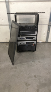 Cabinet With Equlizer DBX Sound Mixer Crown 1500 Amps And More Not Tested Please Inspect