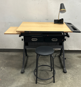 Drafting Table With Lamp and Stool Please Inspect 45&rdquo;x 24&rdquo;x 31&rdquo;