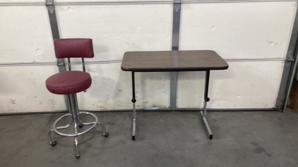 Small Adjustable Desk With Wheel Stool 36&rdquo;X20&rdquo; Please Inspect