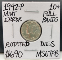 1942-P MS67FB Mint Error Full Band Mercury Dime