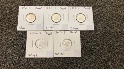 (5) Silver Proof Dimes 1992-S - 2003-S