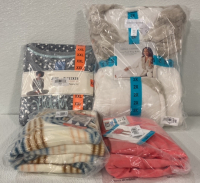 (1) Carole Hochman Long Plush Wrap Robe Size 2X Ivory, (1) Jane Blecker Gray pajama Set Size XXL, (1) Pink XXL Skirt-Short, (1) XXL Cream Oneill 1/4 Zip Sweater