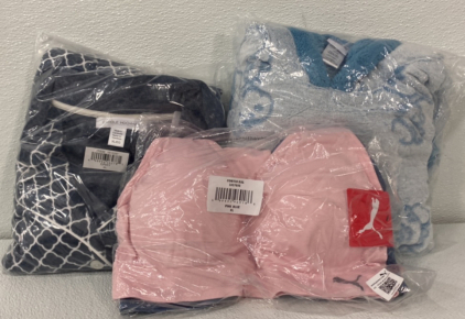 (1) Carole Hochman Size XL Dark Gray Pajama Set, (1) Size L Blue Peanuts Soft Fluffy Hoodie/Robe, (1) 3 Pack Puma Sports Bra Size XL (Baby Pink, Black, and Navy Blue)