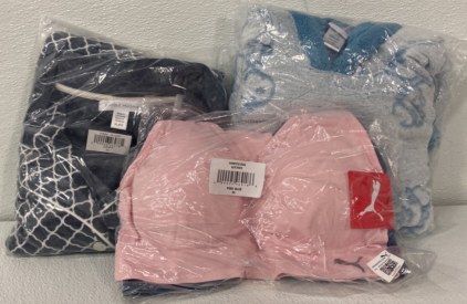 (1) Carole Hochman Size XL Dark Gray Pajama Set, (1) Size L Blue Peanuts Soft Fluffy Hoodie/Robe, (1) 3 Pack Puma Sports Bra Size XL (Baby Pink, Black, and Navy Blue)