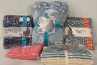 (1) Carole Hochman Long Plush Wrap Robe Baby Blue Size 2X, (1) Jake and Blecker Gray XXL PJ Set, (1) 2X 32 Degrees Cool Skirt-Short, (1) Nautica 2PCS Womens Sleepwear Set Size 2X, (1) Oneill Cream XXL Half Zip