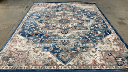 7’10” x 10’ Blue/Peach Traditional Area Rug