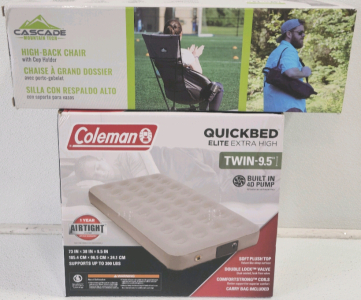 Cascade High-Back Chair, Coleman Twin Quick Bed