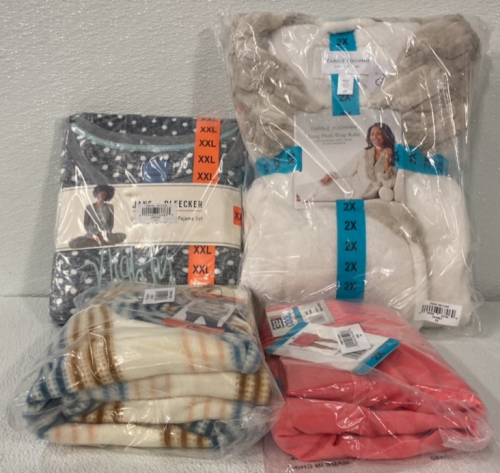 (1) Carole Hochman Long Plush Wrap Robe Size 2X Ivory, (1) Jane Blecker Gray pajama Set Size XXL, (1) Pink XXL Skirt-Short, (1) XXL Cream Oneill 1/4 Zip Sweater