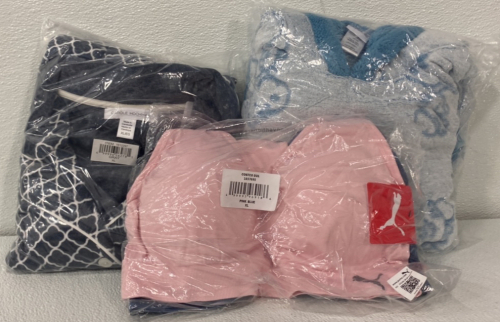 (1) Carole Hochman Size XL Dark Gray Pajama Set, (1) Size L Blue Peanuts Soft Fluffy Hoodie/Robe, (1) 3 Pack Puma Sports Bra Size XL (Baby Pink, Black, and Navy Blue)