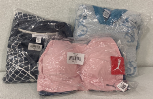 (1) Carole Hochman Size XL Dark Gray Pajama Set, (1) Size L Blue Peanuts Soft Fluffy Hoodie/Robe, (1) 3 Pack Puma Sports Bra Size XL (Baby Pink, Black, and Navy Blue)