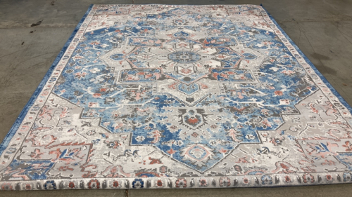 7’10” x 10’ Blue/Peach Traditional Area Rug