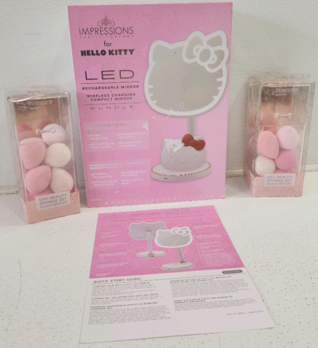 Impressions Hello Kitty LED Vanity Mirror, (2) Thinkspace 12PC Beauty Sponge Sets