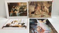 (3) Vintage Artwork Prints, (1) Vintage Staged Photograph Print