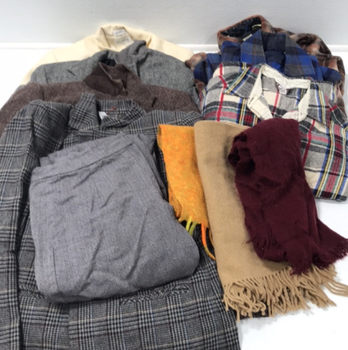 (4) Dress Coats (3) Flannel Shirts (1) Pair of Pants (3) Scarves