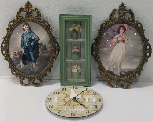 Idaho Clock, Boy & Girl Framed Pictures And Vase Shadow Box