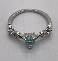 (1) Aquamarine Heart Shaped Silver .925 Ladies Ring Size 6