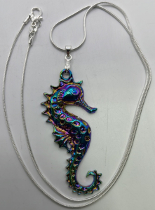 (1) Rainbow Tibetan Silver Sea Horse W/ Silver .925 Necklace