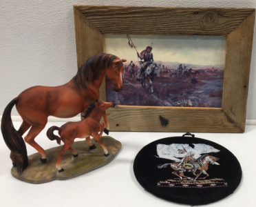 Horse Statue, Native American Wall Picture, Suede Native Horseman