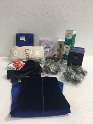 Blue Velvet Pants, Artifical Grapes, Make- Up Bag, (2) Calming Diffusers, Oil Brush Bottles, Crystal And More