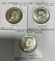 (3) Kennedy Silver Half Dollars 1965,1967,1968-D