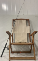 (1) Large Wooden Lawn Chair foldable, (1) Large Shakespeare Ugly Stik Fishing Pole