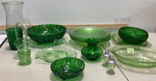 Green Glass Depression Glass Set