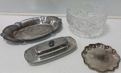 Silver Plated Dishware And Crystal Like Candy Dish