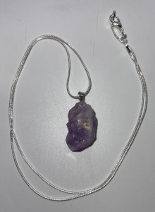 (1) Natural Amethyst Gemstone Silver .925 Necklace