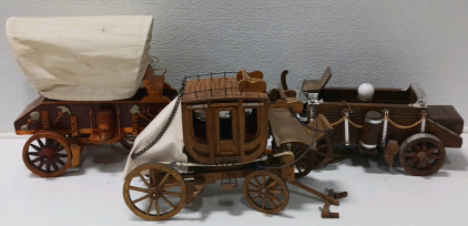 (3) Vintage Wooden Model Wagons