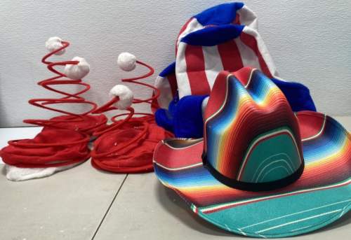 (4) Bouncy Silly Santa Hats, (3) American/4th of July Fun Silly Hats, (1) Rainbow Cowboy Hat