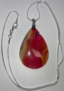 (1) 92.35ct Pink Striped Fire Agate Teardrop Silver .925 Necklace