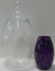 Large Lided Container And Purple Vase