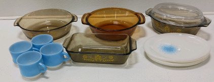 (8) Piece Blue Mosaic Snack Set And (4) Casserole Dishes