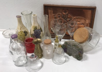 Assorted Vases and Candle Holders; Copper Picture; (3) Wine Glasses and More