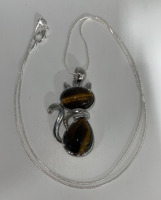 (1) Tiger Eye Jasper Gemstone Cat Silver .925 Necklace