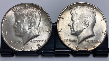 (2) 1968 90% Silver Kennedy Half Dollars— Verified Authentic