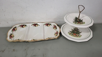 Old Country Rose's Servind Platter with 2-Tier Serving Dish