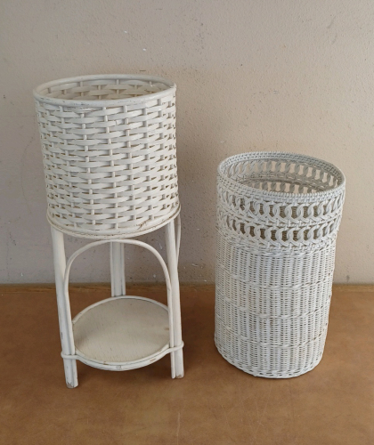 (2) White-Painted Wicker Baskets/Bins