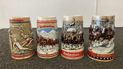 (4) Collectible Budweiser Beer Steins 1984-1988