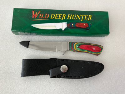 Wild Deer Hunter Fixed Blade Knife with Leather Sheath