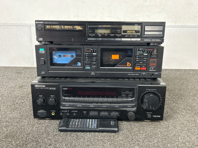 Kenwood Reciever, Stereo Double Cassette Deck, and Sharp Disc Player All Turn On Please Inspect