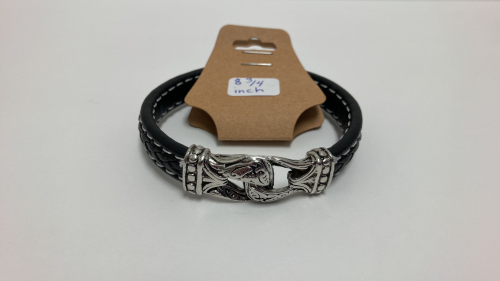 Norse Hammer Mens Leather & Stainless Bracelet 8-3/4 Inch